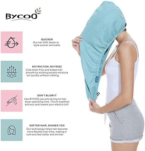 BYCOO 2 חבילה עטיפת מגבת שיער מיקרופייבר גדולה לנשים, מגבת ייבוש שיער נגד פריז עם רצועה אלסטית, יבש מהיר | סופג סופר